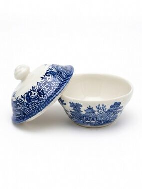 vintage English transferware lidded bowl